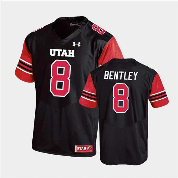Mens Utah Utes #8 Jake Bentley Under Armour Black stripe Sleeves Football Game Jersey