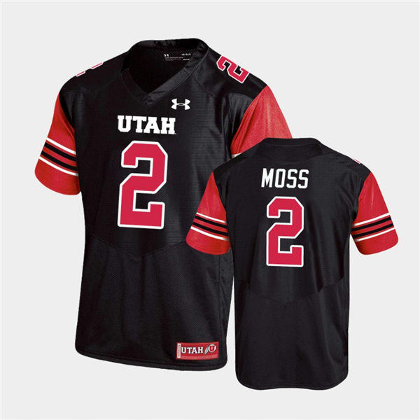 Mens Utah Utes #2 Zack Moss Under Armour Black stripe Sleeves Football Game Jersey