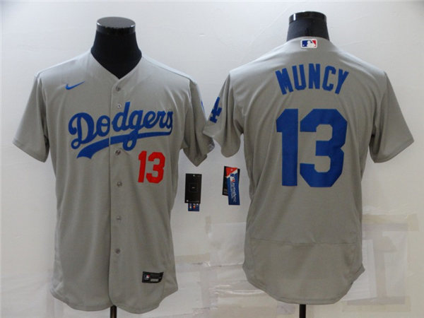 Mens Los Angeles Dodgers #13 Max Muncy Nike Grey Los Angeles FlexBase Jersey
