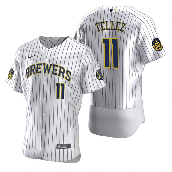 Mens Milwaukee Brewers #11 Rowdy Tellez Nike White Pinstripe Alternate ...