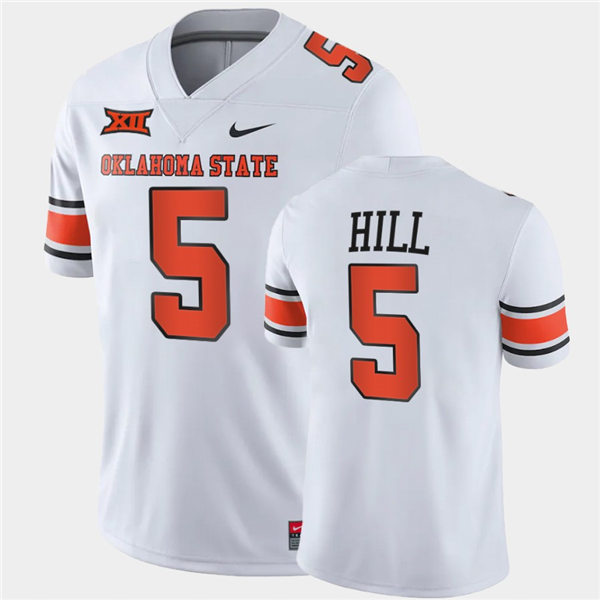 Mens Oklahoma State Cowboys #5 Justice Hill Nike White Vapor Limited Football Jersey