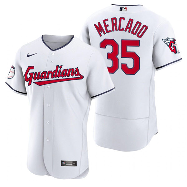 Mens Cleveland Guardians #35 Oscar Mercado Nike 2022 White Home Flex Base Authentic Player Jersey