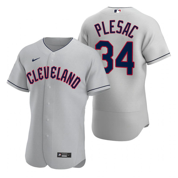 Mens Cleveland Guardians #34 Zach Plesac Nike 2022 Grey Road Flex Base Authentic Player Jersey