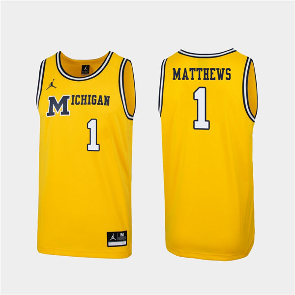 Mens Michigan Wolverines #1 Charles Matthews Maize College Retro Basketball Limited Jersey
