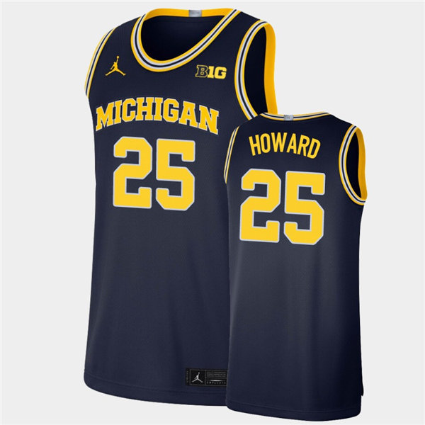 Mens Michigan Wolverines #25 Jace Howard  Navy Jordan Brand College Basketball Game Jersey
