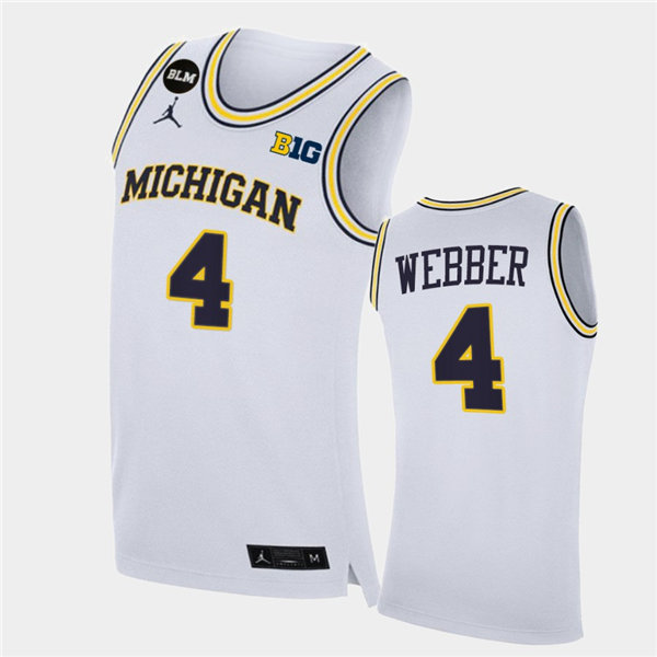 Mens Michigan Wolverines #4 Chris Webber White Jordan Brand College Basketball Game Jersey