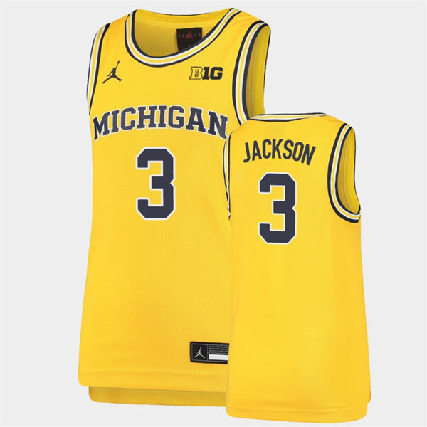 Mens Michigan Wolverines #3 Zeb Jackson Maize Jordan Brand College Basketball Game Jersey