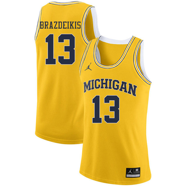 Mens Michigan Wolverines 13  Ignas Brazdeikis  Maize Jordan Brand College Basketball Game Jersey