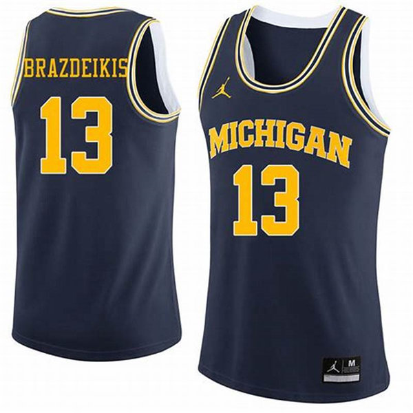 Mens Michigan Wolverines #13 Ignas Brazdeikis Navy Jordan Brand College Basketball Game Jersey