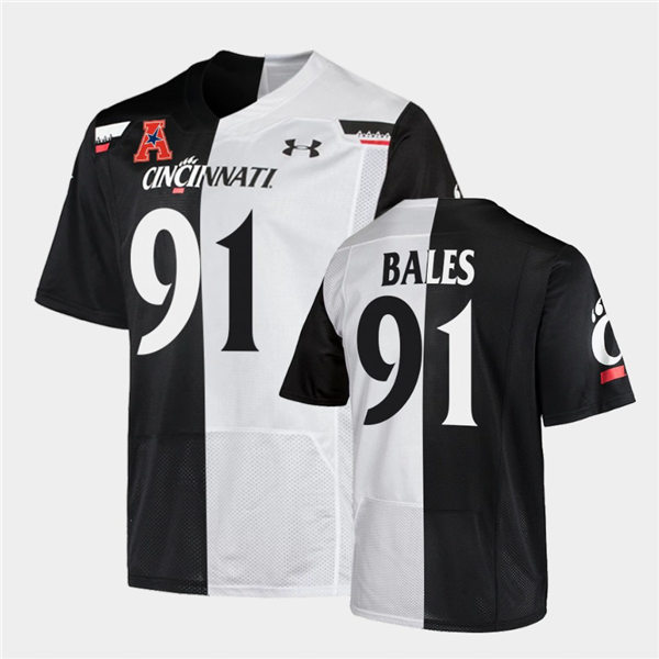 Mens Cincinnati Bearcats #91 Alex Bales Under Armour Black White Split Edition College Football Jersey