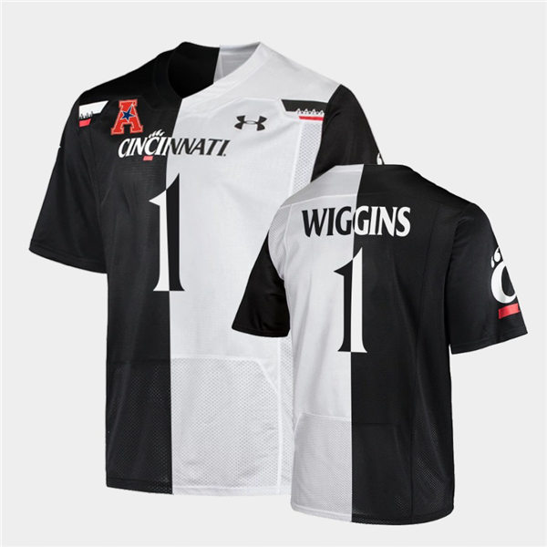 Mens Cincinnati Bearcats #1 James Wiggins Under Armour Black White Split Edition College Football Jersey
