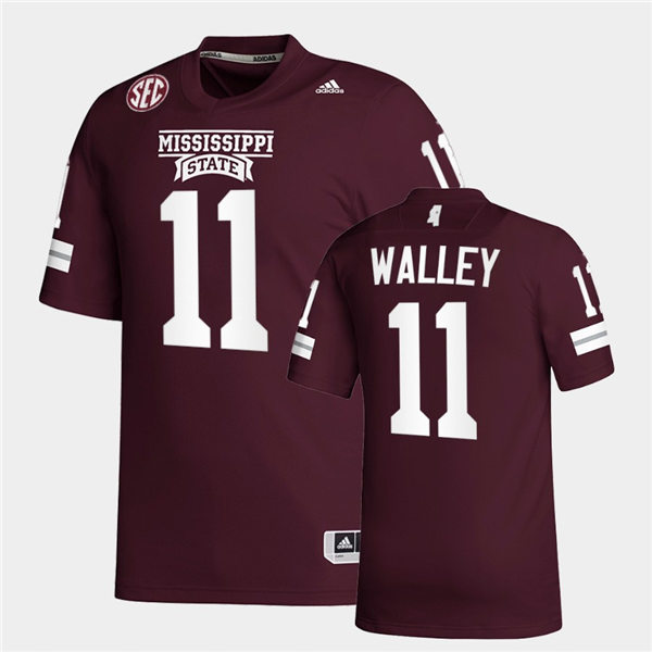 Men Mississippi State Bulldogs #11 Jaden Walley adidas Maroon College Football Game Jersey