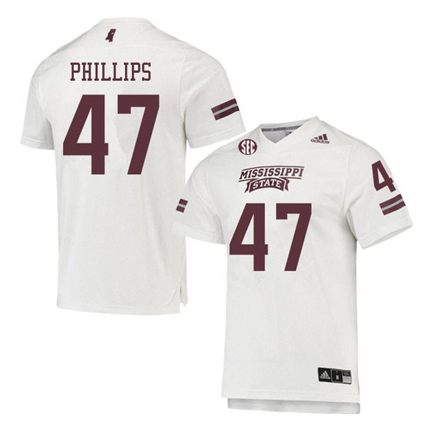 Men's Mississippi State Bulldogs #47 Tre Phillips adidas White College Football Game Jersey