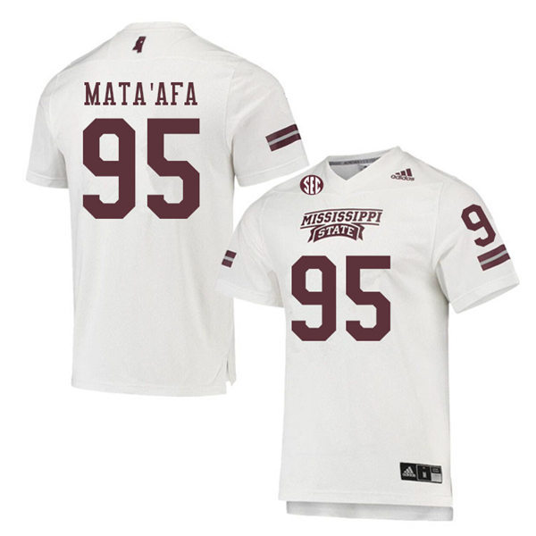 Men's Mississippi State Bulldogs #95 Matai Mata'afa adidas White College Football Game Jersey