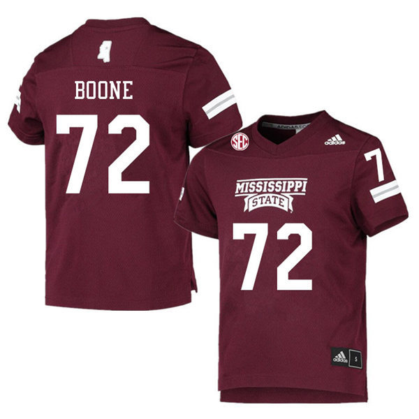 Men's Mississippi State Bulldogs #72 Canon Boone adidas Maroon College Football Game Jersey