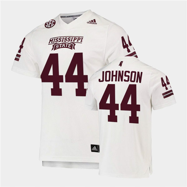 Men Mississippi State Bulldogs #44 Jett Johnson adidas White College Football Game Jersey