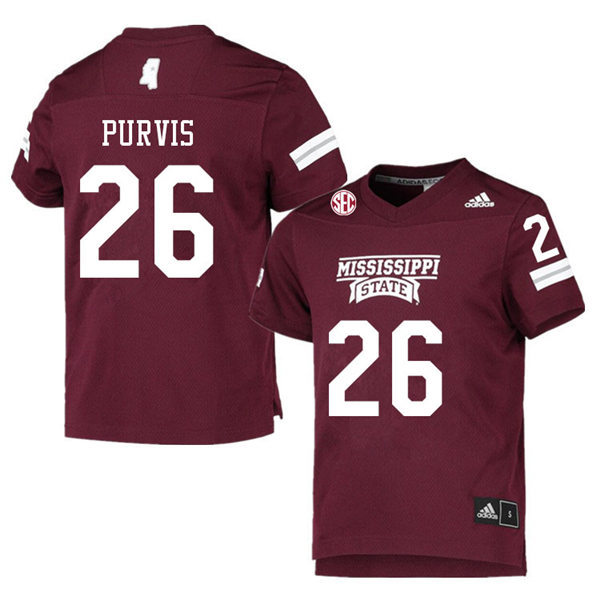 Men's Mississippi State Bulldogs #26 J.P. Purvis adidas Maroon College Football Game Jersey