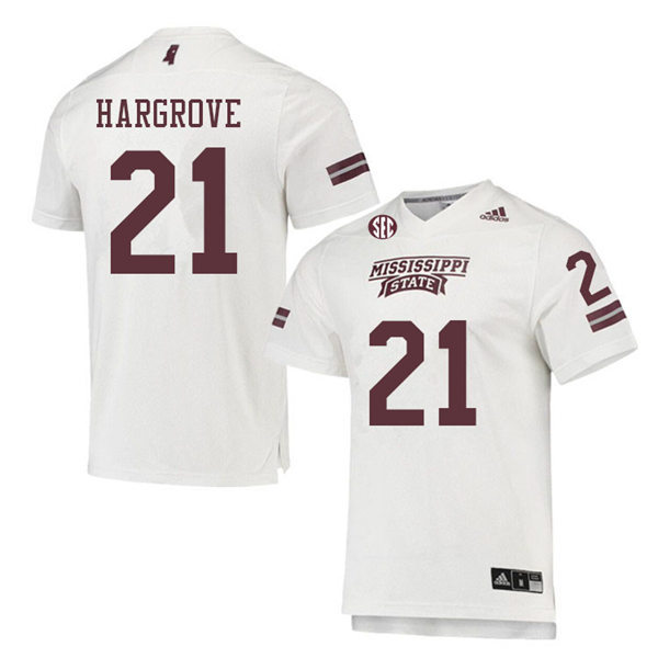 Mens Mississippi State Bulldogs #21 Ketravion Hargrove adidas White College Football Game Jersey