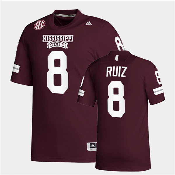 Men Mississippi State Bulldogs #8 Brandon Ruiz adidas Maroon College Football Game Jersey