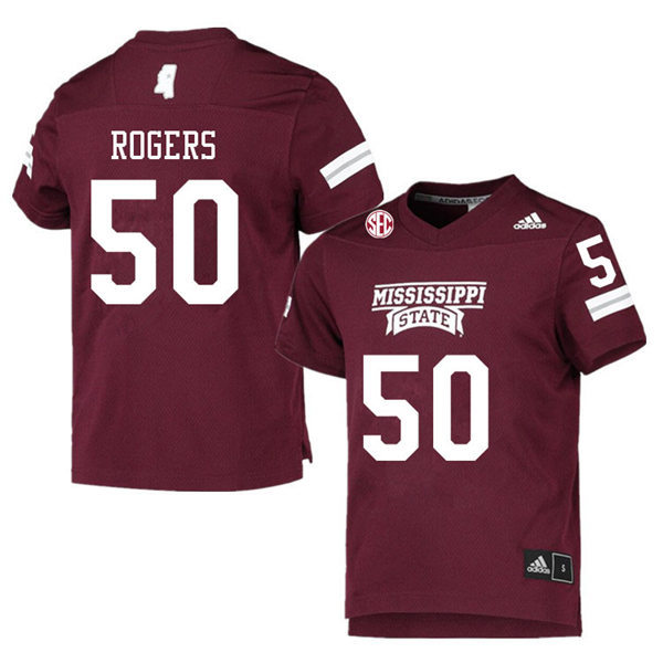Men's Mississippi State Bulldogs #50 Timar Rogers adidas Maroon College Football Game Jersey
