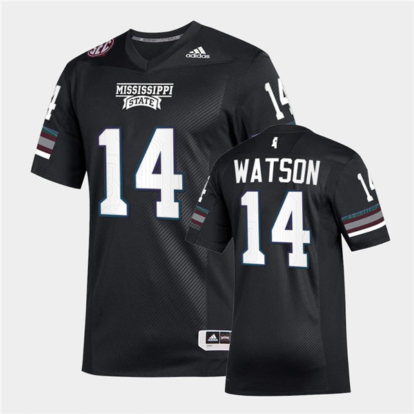Men Mississippi State Bulldogs #14 Nathaniel Watson adidas 2020 Black Premier Strategy Football Jersey