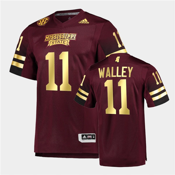 Men Mississippi State Bulldogs #11 Jaden Walley adidas Maroon Gold College Football Jersey