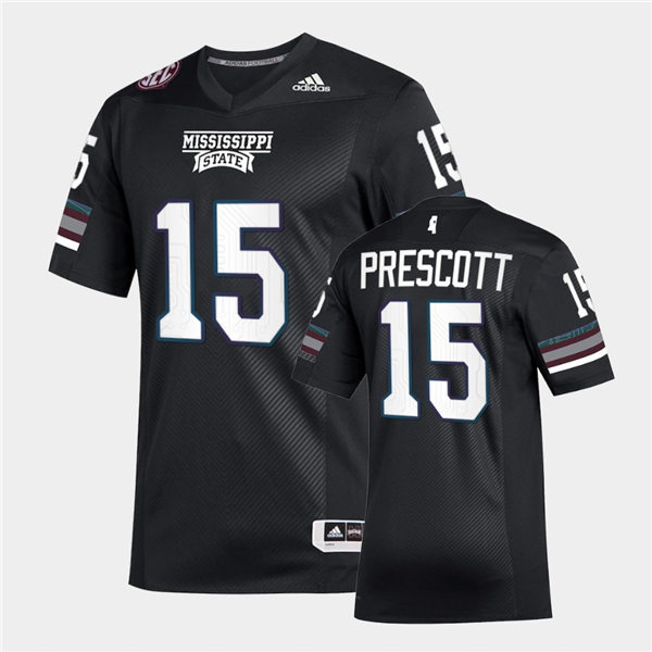 Men Mississippi State Bulldogs #15 Dak Prescott adidas 2020 Black Premier Strategy Football Jersey