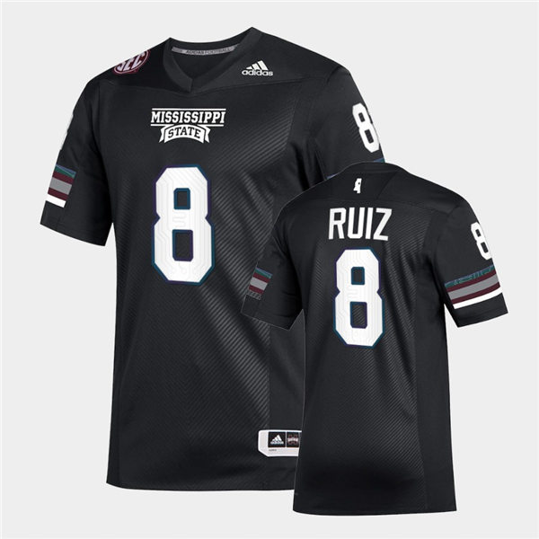Men Mississippi State Bulldogs #8 Brandon Ruiz adidas 2020 Black Premier Strategy Football Jersey