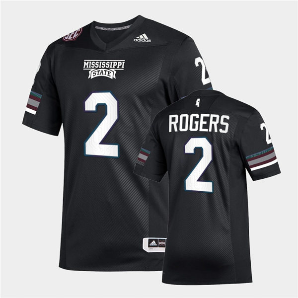 Men Mississippi State Bulldogs #2 Will Rogers adidas 2020 Black Premier Strategy Football Jersey