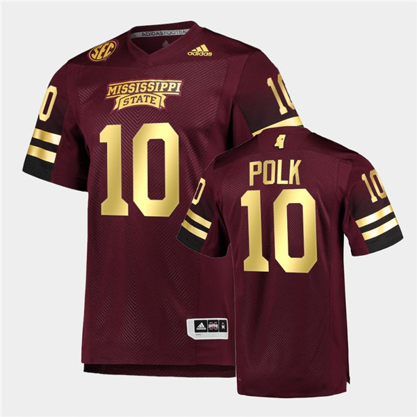 Men Mississippi State Bulldogs #10 Makai Polk adidas Maroon Gold College Football Jersey