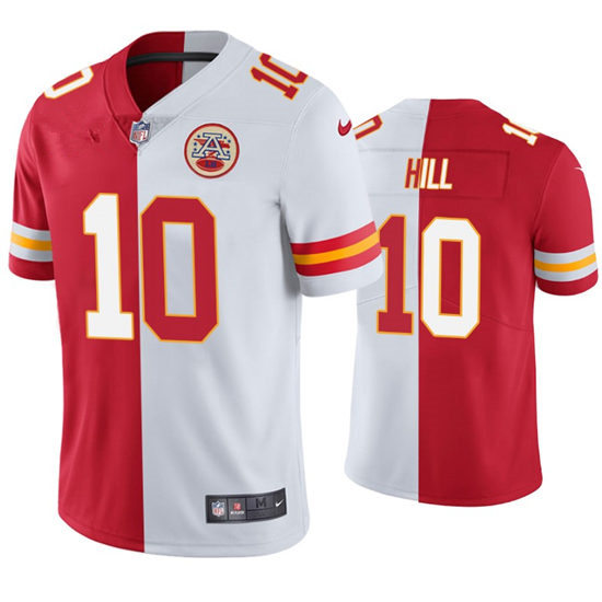 Men's Kansas City Chiefs #10 Tyreek Hill Nike Red White Split Two Tone Jersey
