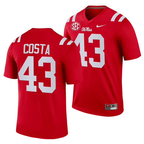 Mens Ole Miss Rebels #43 Caden Costa Nike Red College Football Game Jersey