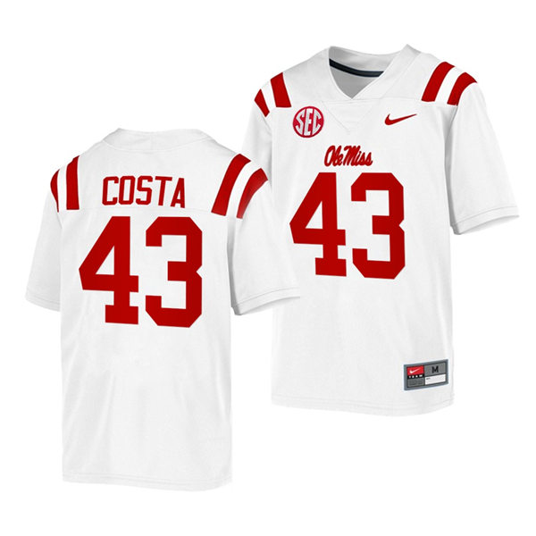 Mens Ole Miss Rebels #43 Caden Costa Nike White College Football Game Jersey