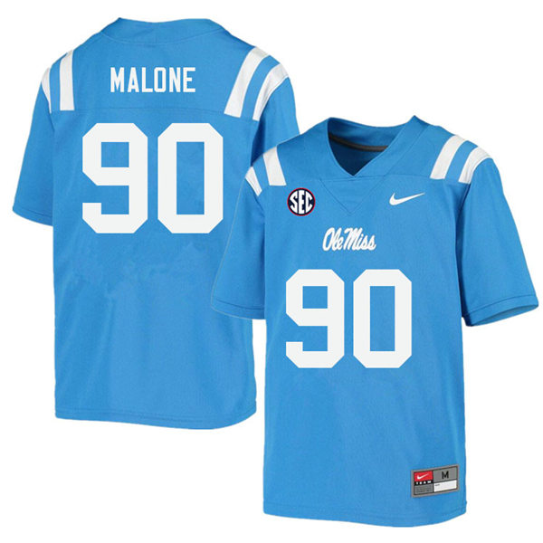 Mens Ole Miss Rebels #90 Tywone Malone Nike Light Blue College Football Game Jersey