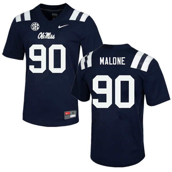 Mens Ole Miss Rebels #90 Tywone Malone Nike Navy College Football Game Jersey