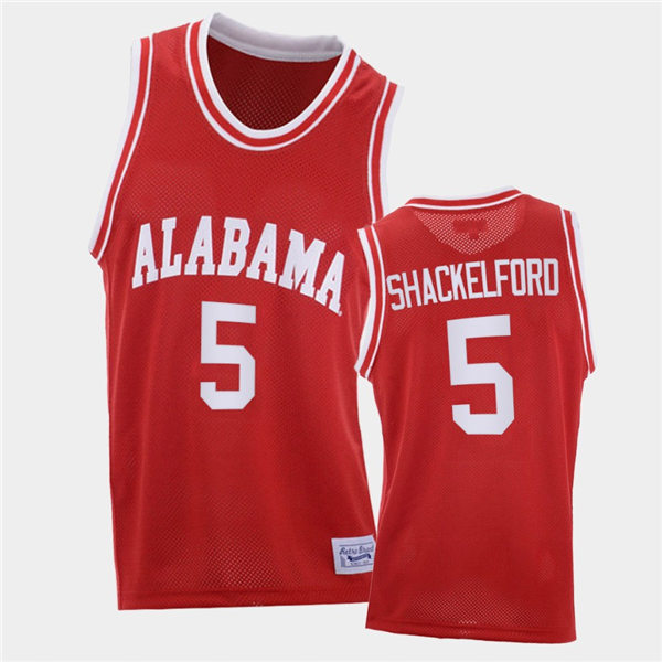 Mens Alabama Crimson Tide #5 Jaden Shackelford Red Retro Basketball Jersey