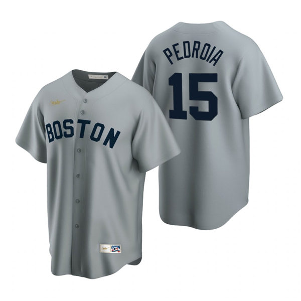 Men's Boston Red Sox #15 Dustin Pedroia  Nike Gray Cooperstown Collection Road Jersey