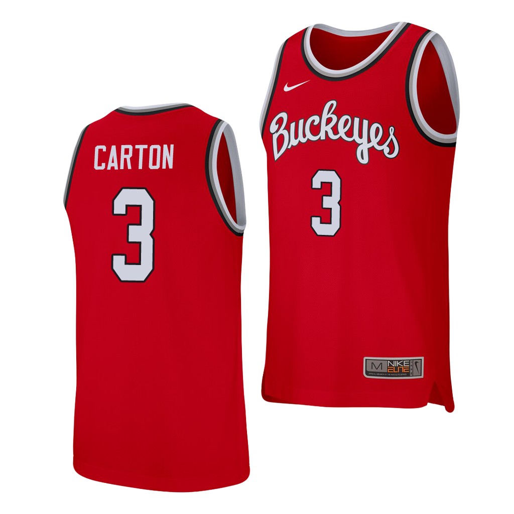 Men's Ohio State Buckeyes #3 D.J. Carton Nike 2020 Scarlet College Baketball Jersey