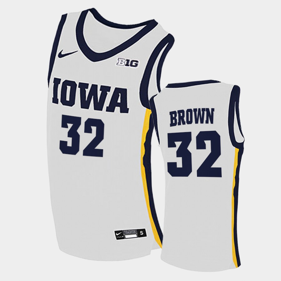 Men Iowa Hawkeyes #32 Fred Brown Nike 2020 White Home College Basketball Jersey