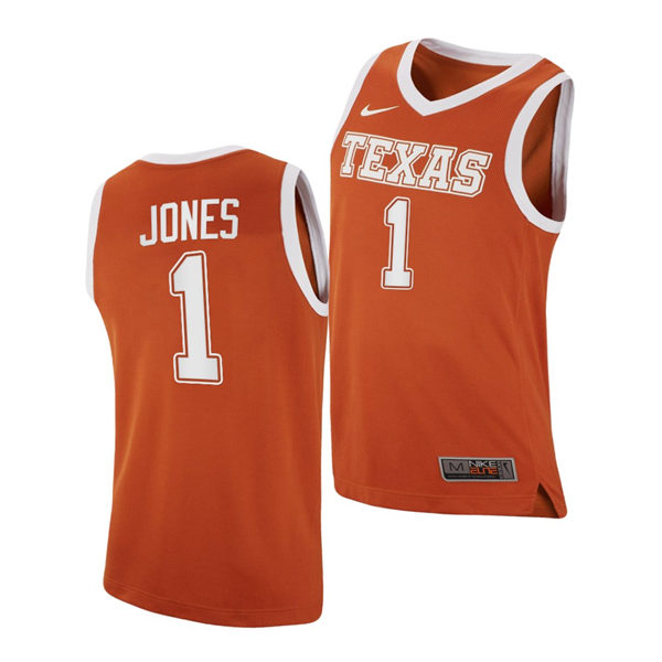 Men's Texas Longhorns #1 Andrew Jones 2020-21 Nike Orange College Basketball Jersey