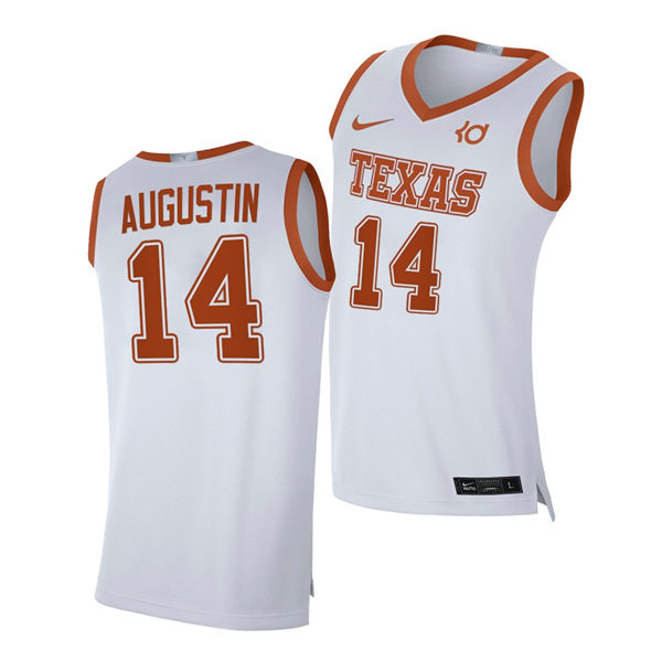 Men's Texas Longhorns #14 D.J. Augustin Nike 2020-21 White Alumni Basketball Jersey