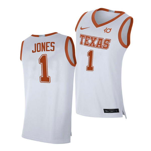 Men's Texas Longhorns #1 Andrew Jones Nike 2020-21 White Alumni Basketball Jersey