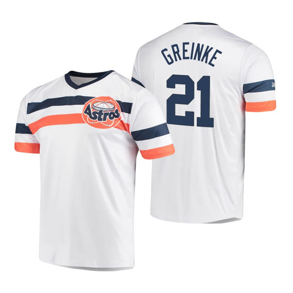 Men's Houston Astros #21 Zack Greinke White Cooperstown Collection V-Neck Jersey