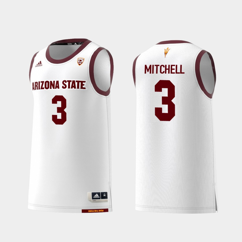 Men's Arizona State Sun Devils #3 Mickey Mitchell Adidas 2018 White Alumni College Basketball Jersey