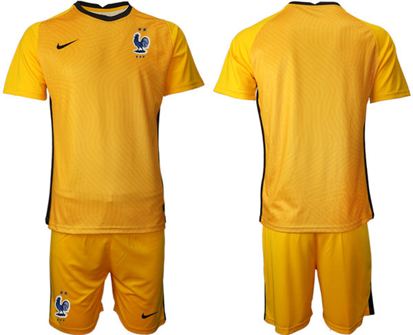 Mens France National Team Blank 2020/21 Yellow goalkeeper Soccer Jersey Suit
