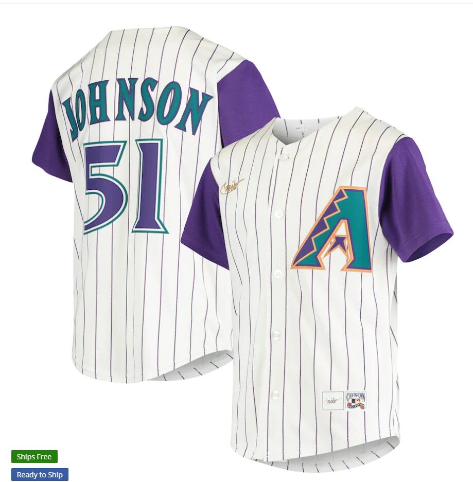 Youth Arizona Diamondbacks #51 Randy Johnson Nike Cream Cooperstown Collection Jersey