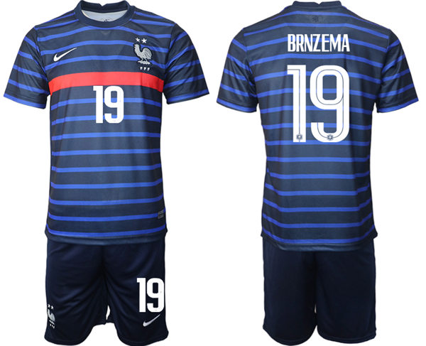Mens France National Team #19 Karim Benzema 2021 Home Navy Soccer Jersey Kit