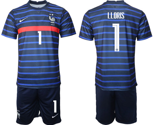 Mens France National Team #1 Hugo Lloris 2021 Home Navy Soccer Jersey Kit