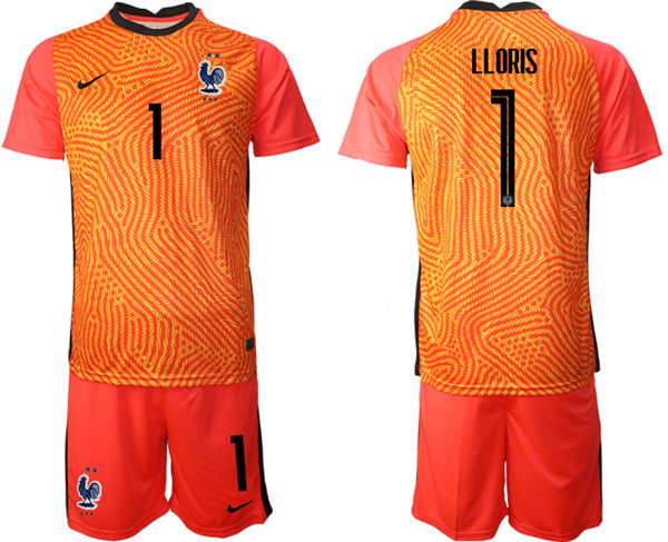 Mens France National Team #1 Hugo Lloris 2020/21 Red goalkeeper Soccer Jersey Suit