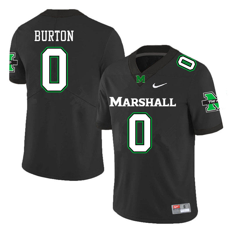Mens Marshall Thundering Herd #0 Sam Burton Stitched 2020 Black Nike College Football Game Jersey